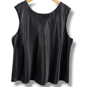 Escapades Black Sleeveless Satin Tank Top 1X Dressy Holiday Evening Minimalist
